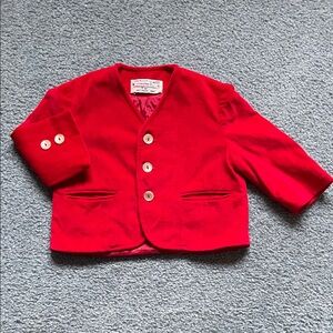 Vibrant Red Baby’s Blazer with Button Accents